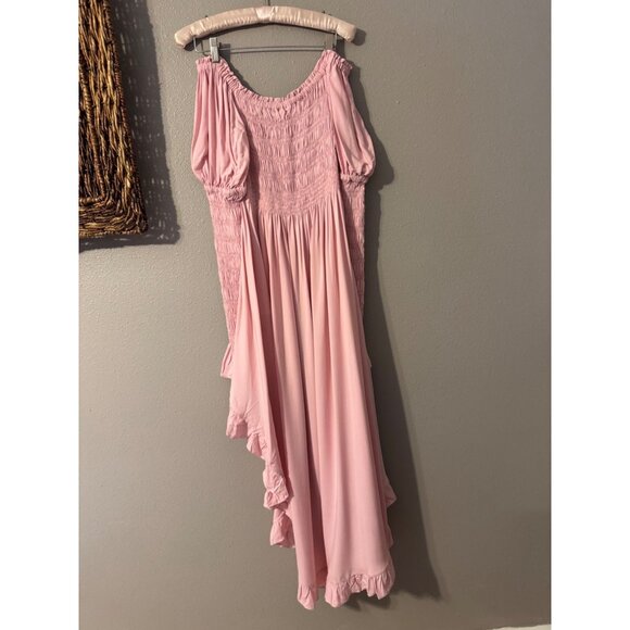 Sleeper Juliette Off Shoulder Smocked Midi Dress M Fairy Pink Shirred NEW $370 - Picture 7 of 14